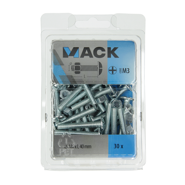Mack 1018102 - kachelbout + moer staal verzinkt 30 st m6 x 40 mm | 5 stuks