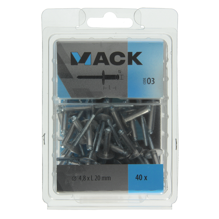 Mack 1020320 - 40 blindnieten alu brede kop 4,8x20mm | 3 stuks