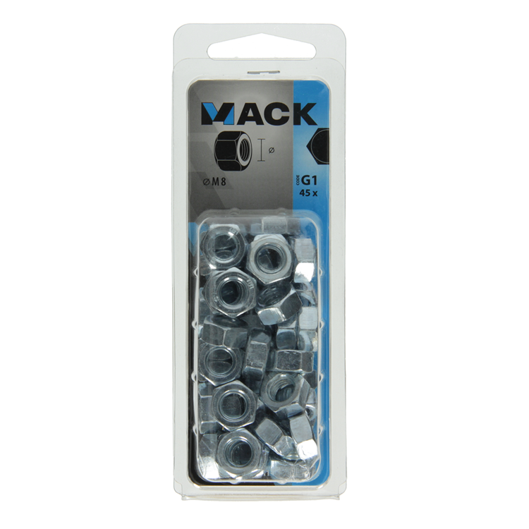 Mack 1018111 - zeskant moer staal verzinkt 45 st m 8 | 5 stuks