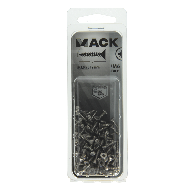 Mack 1019979 - spaanplaatschroef vz kop rvs 130 st 3,0 x 12 mm | 5 stuks