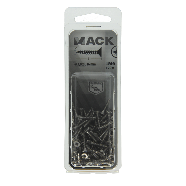 Mack 1019980 - spaanplaatschroef vz kop rvs 120 st 3,0 x 16 mm | 5 stuks