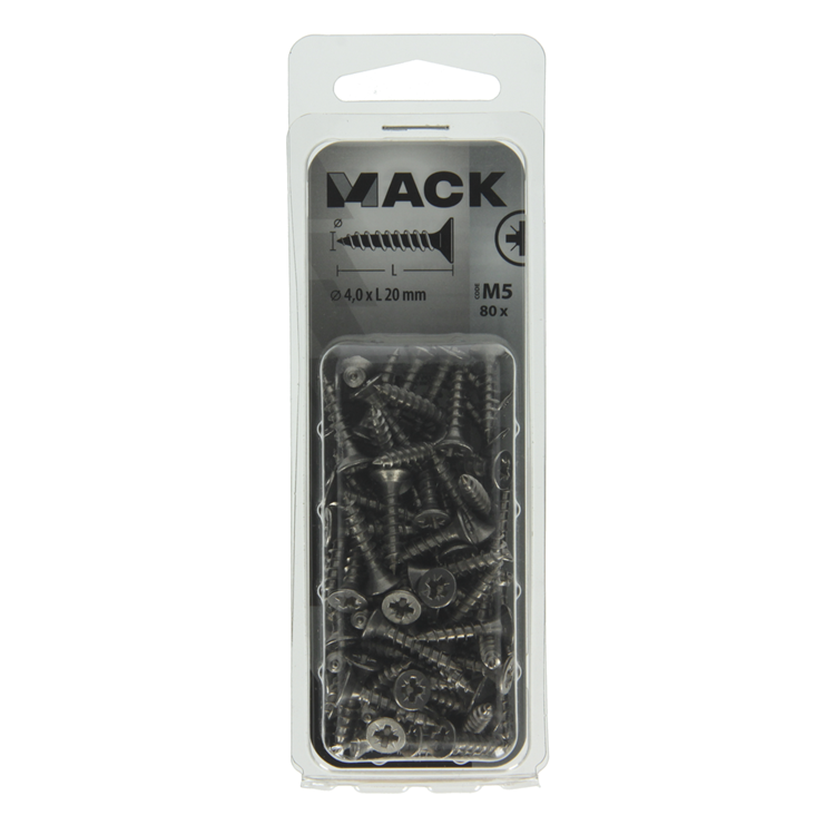Mack 1019986 - spaanplaatschroef vz kop rvs 80 st 4,0 x 20 mm | 5 stuks