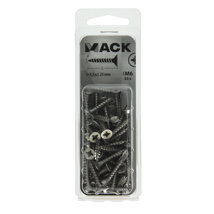 Mack 1019993 - spaanplaatschroef vz kop rvs 55 st 4,5 x 25 mm | 5 stuks