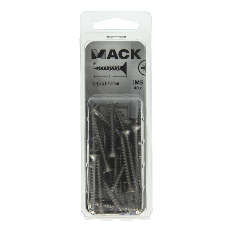 Mack 1019995 - spaanplaatschroef vz kop rvs 40 st 4,5 x 40 mm | 5 stuks