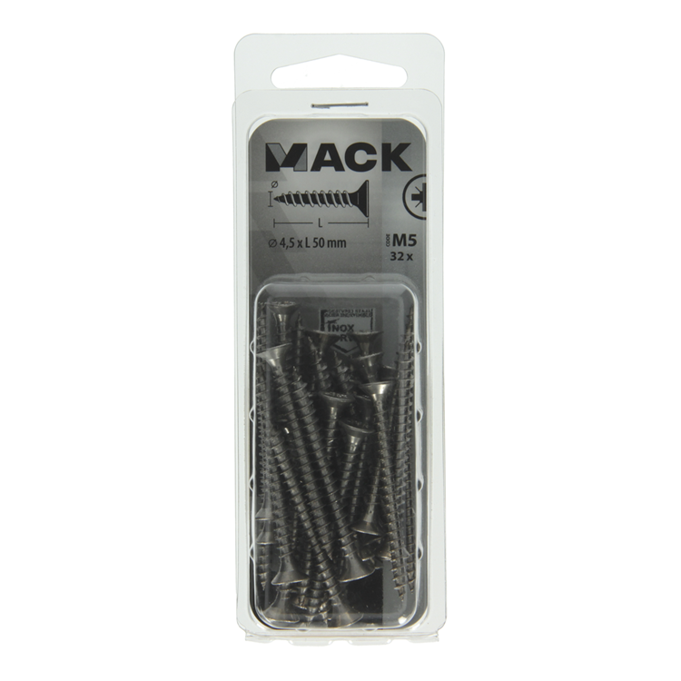Mack 1019996 - spaanplaatschroef vz kop rvs 32 st 4,5 x 50 mm | 5 stuks