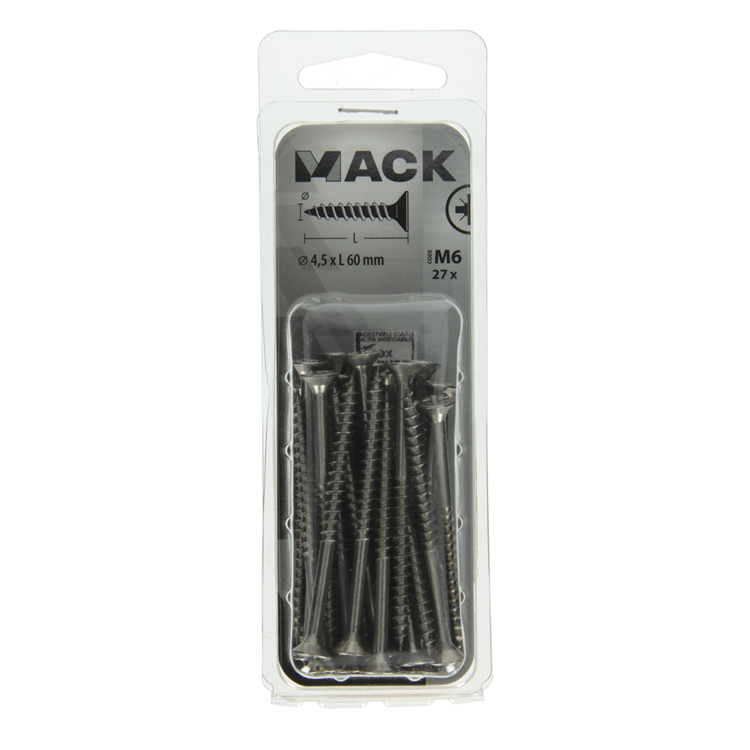 Mack 1019997 - spaanplaatschroef vz kop rvs 27 st 4,5 x 60 mm | 5 stuks