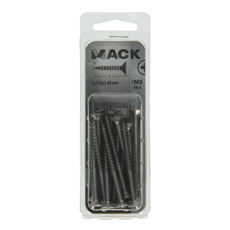 Mack 1020000 - spaanplaatschroef vz kop rvs 20 st 5,0 x 60 mm | 5 stuks