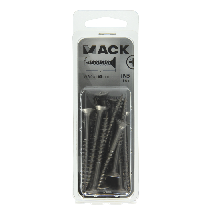 Mack 1020004 - spaanplaatschroef vz kop rvs 16 st 6,0 x 60 mm | 5 stuks