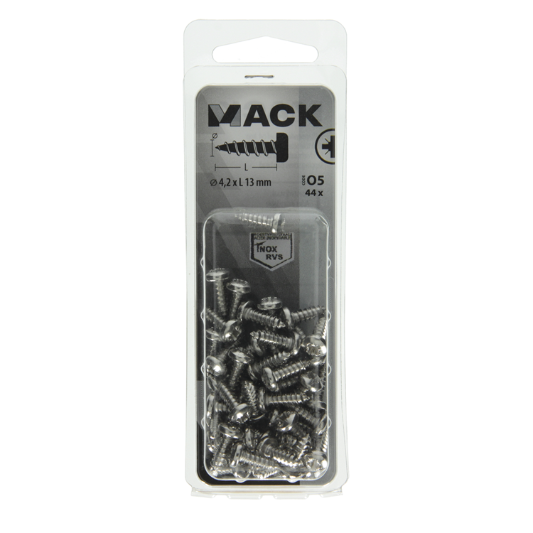 Mack 1020017 - zelftappende schroef cyl.kop a2 44 st 4,2 x 13 mm | 5 stuks