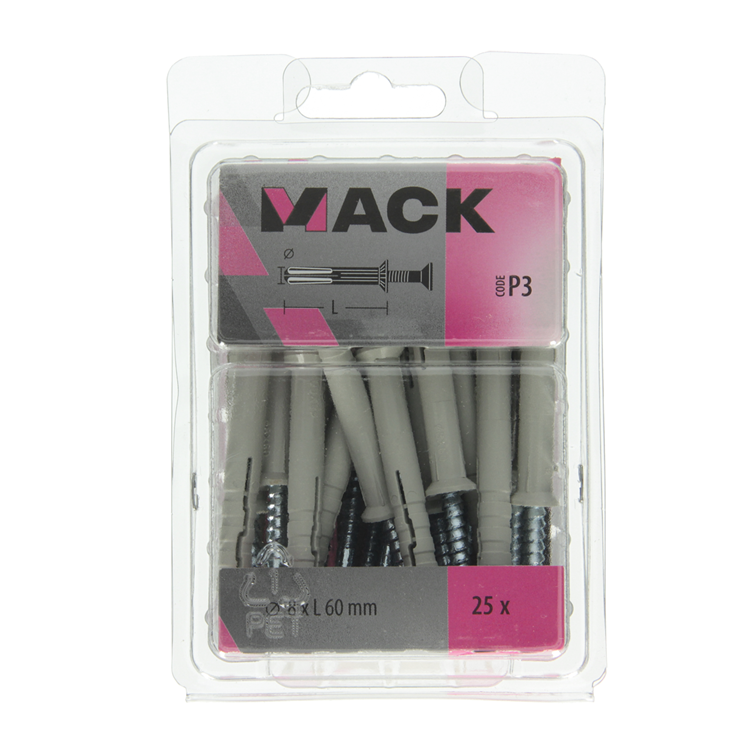 Mack 1018167 - nylon nagelplug polyamide 25 st 8 x 60 mm | 3 stuks
