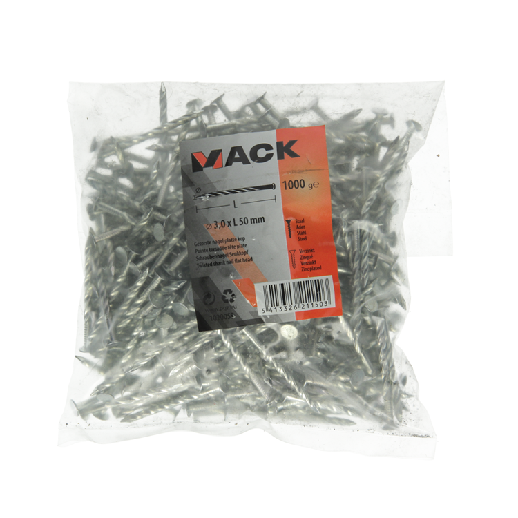 Mack 1020059 - getorste nagel platte kop vz 1000 gr 3,0 x 50 mm | 10 stuks