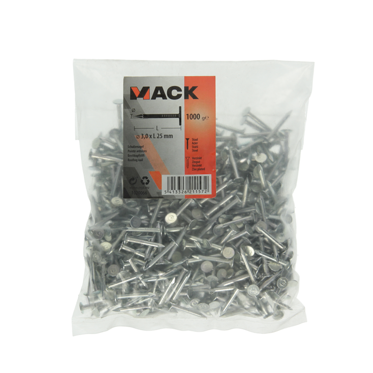 Mack 1020066 - schalienagel verzinkt 1000 gr 3,0 x 25 mm | 10 stuks