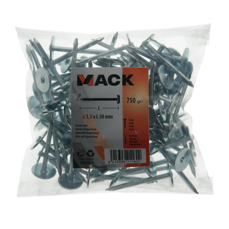 Mack 1020069 - bouwplaatnagel verzinkt 750gr 3,5 x 50 mm | 5 stuks