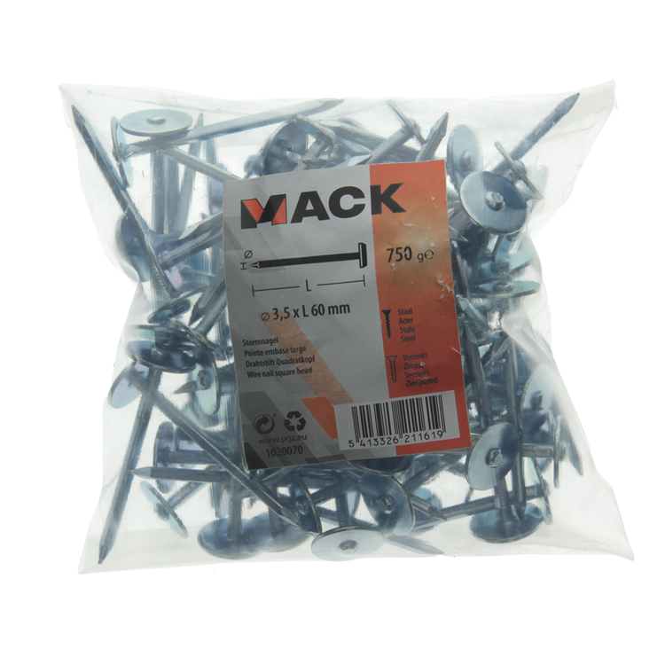 Mack 1020070 - bouwplaatnagel verzinkt 750gr 3,5 x 60 mm | 5 stuks