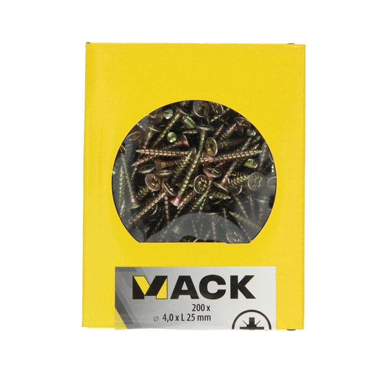 Mack 1020091 - spaanplaatschroef vz kop geel vz 200 st 4,0 x 25 mm | 5 stuks