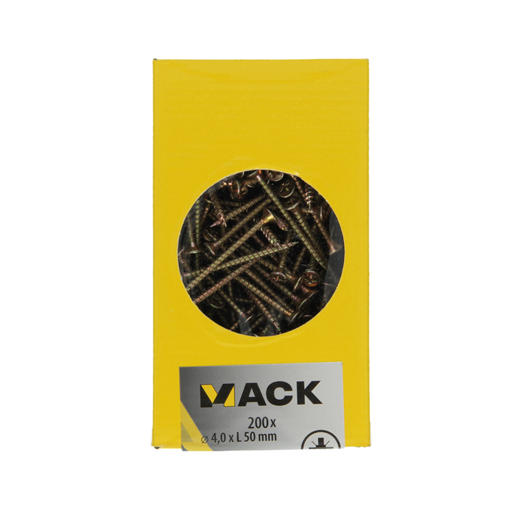 Mack 1020096 - spaanplaatschroef vz kop geelvz 200 st 4,0 x 50 mm | 3 stuks