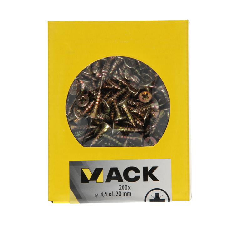 Mack 1020100 - spaanplaatschroef vz kop geel vz 200 st 4,5 x 20 mm | 5 stuks