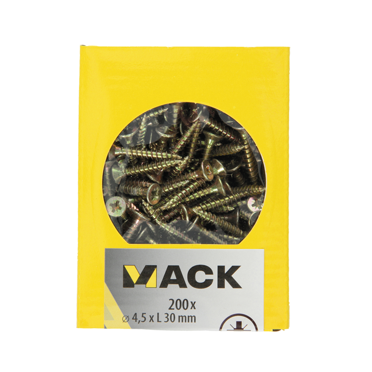 Mack 1020102 - spaanplaatschroef vz kop geelvz 200 st 4,5 x 30 mm | 5 stuks