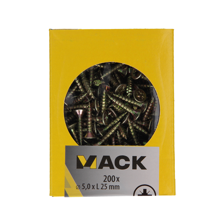 Mack 1020110 - spaanplaatschroef vz kop geel vz 200 st 5,0 x 25 mm | 5 stuks