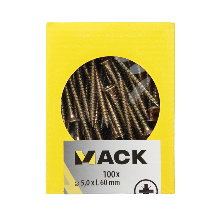 Mack 1020116 - spaanplaatschroef vz kop geelvz 100 st 5,0 x 60 mm | 5 stuks