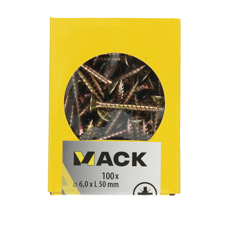 Mack 1020122 - spaanplaatschroef vz kop geel vz 100 st 6,0 x 50 mm | 5 stuks