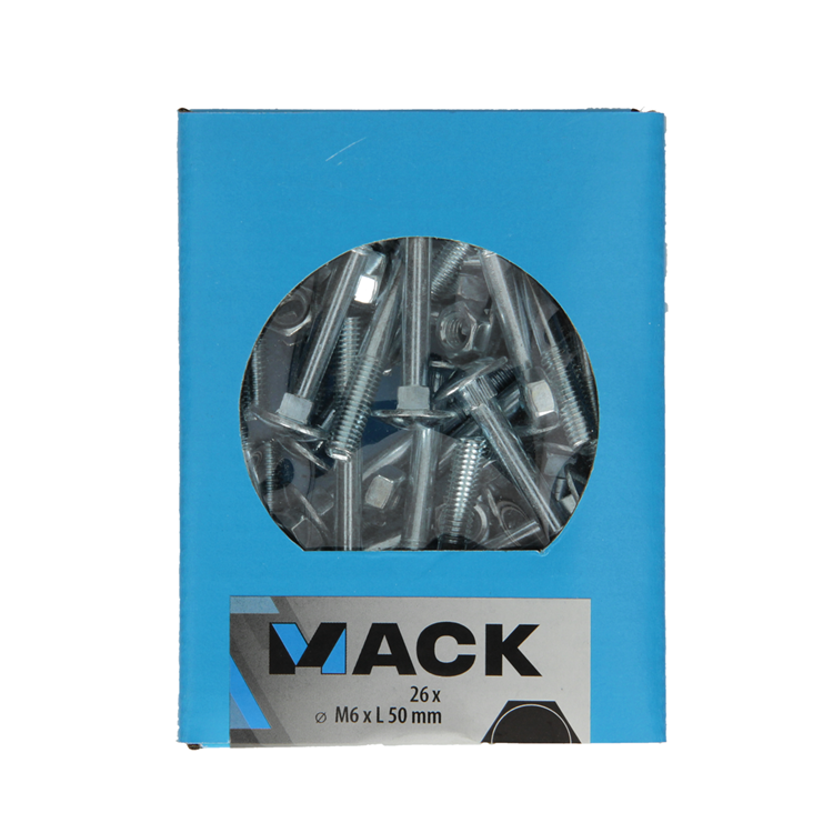 Mack 1020199 - houtbout + moer verzinkt 26 stm6 x 50 mm | 5 stuks