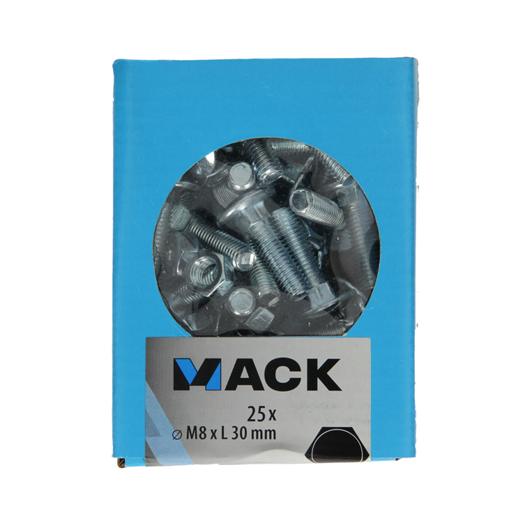 Mack 1020204 - houtbout + moer verzinkt 25 stm8 x 30 mm | 5 stuks