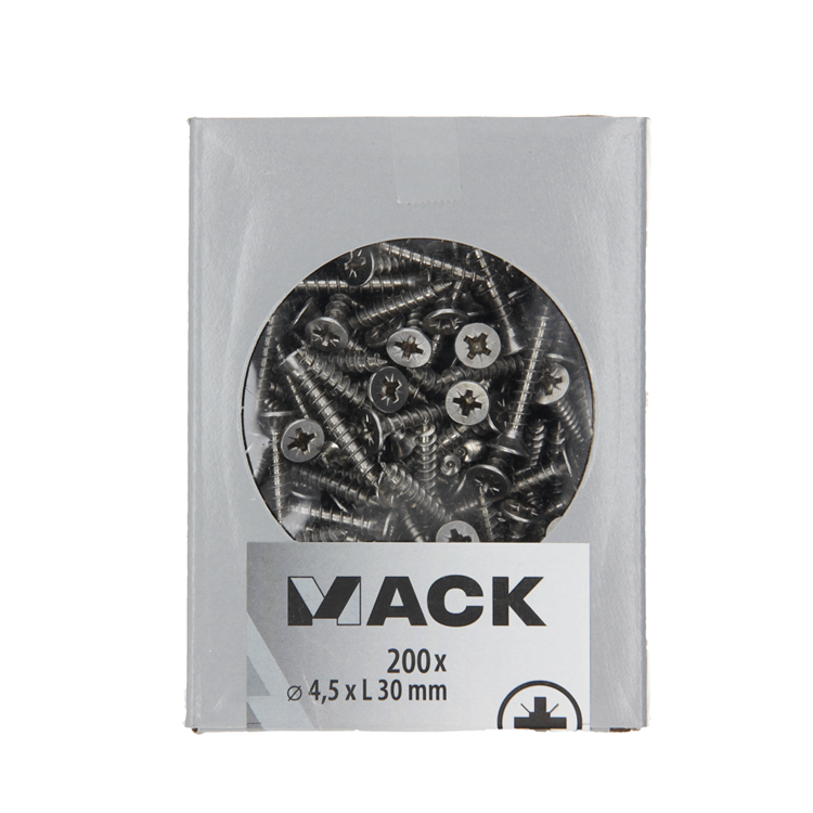 Mack 1020238 - spaanplaatschroef vz kop inox a2 200 st 4,5 x 30 mm | 2 stuks