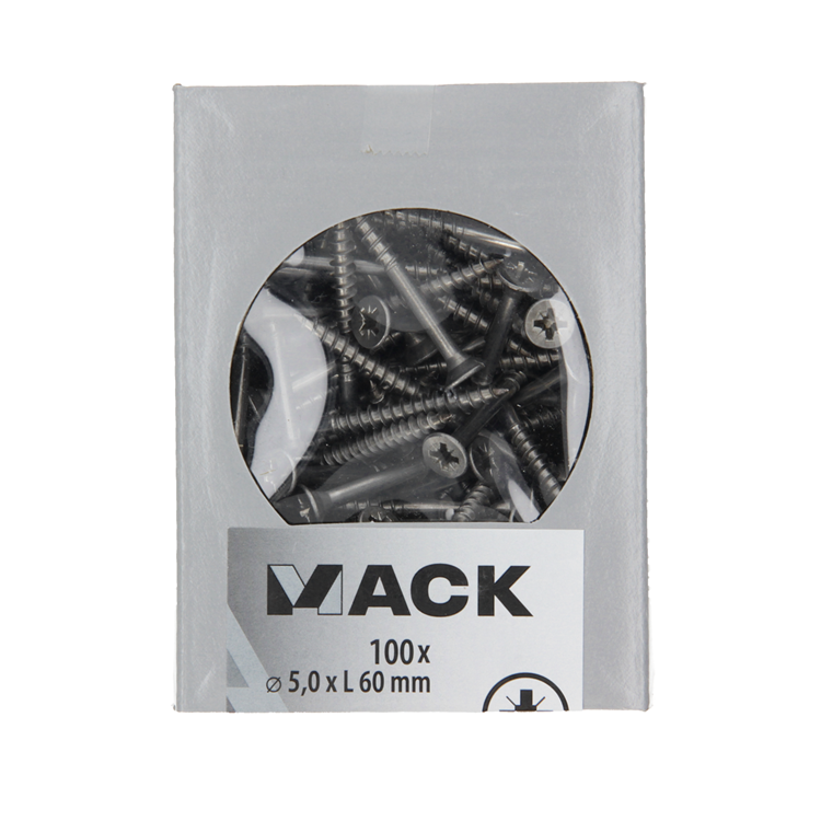 Mack 1020246 - spaanplaatschroef vz kop inox a2 100 st 5,0 x 60 mm | 2 stuks
