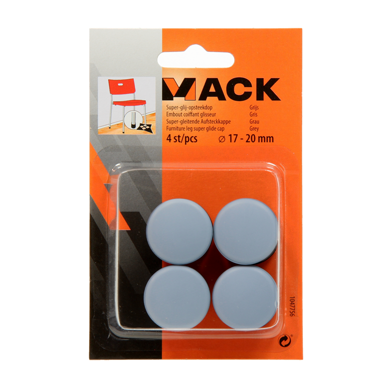 Mack 1047756 - super-glij-opsteekdop grijs ø 17 - 20 mm 4 st pcs | 6 stuks