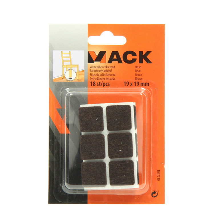 Mack 1047710 - viltpastille zelfklevend bruin 19 x 19 mm 18 st pcs | 12 stuks