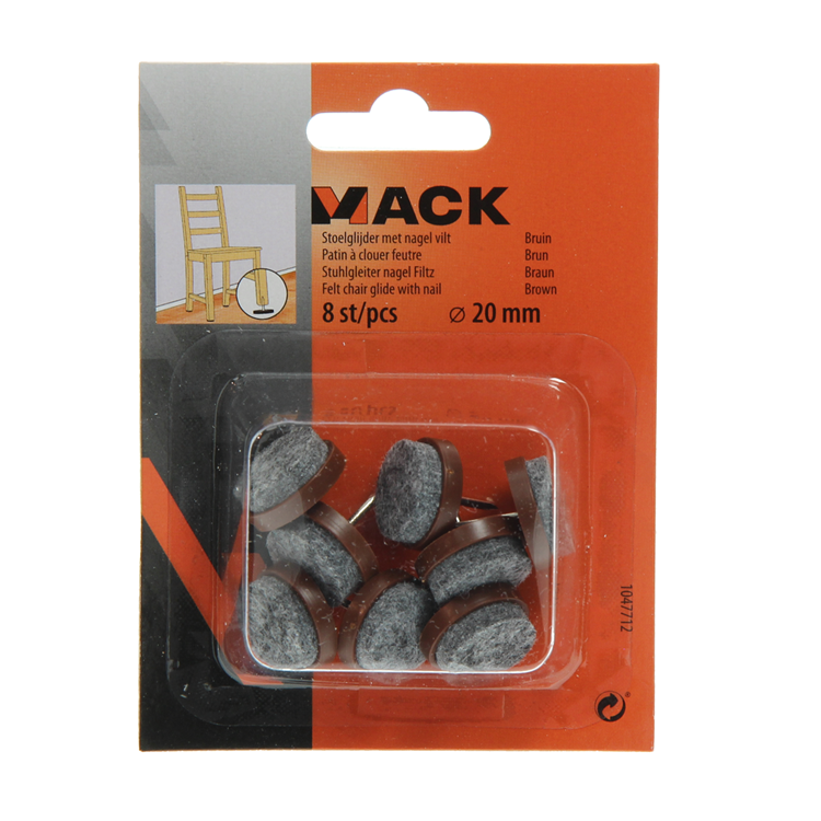 Mack 1047712 - stoelglijder met nagel vilt bruin ø 20 mm 8 st pcs | 6 stuks