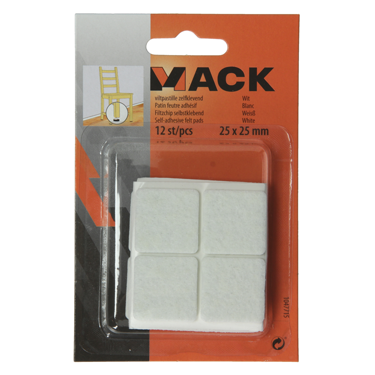 Mack 1047715 - viltpastille zelfklevend wit 25 x 25 mm 12 st pcs | 12 stuks