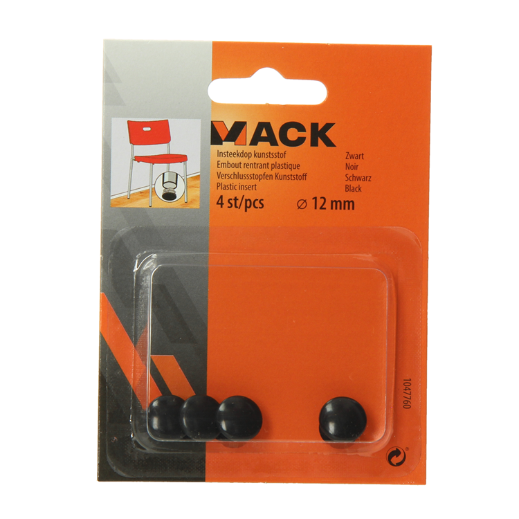 Mack 1047760 - insteekdop kunstsstof zwart ø 12 mm 4 st pcs | 6 stuks