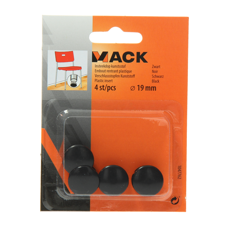 Mack 1047762 - insteekdop kunstsstof zwart ø 19 mm 4 st pcs | 6 stuks