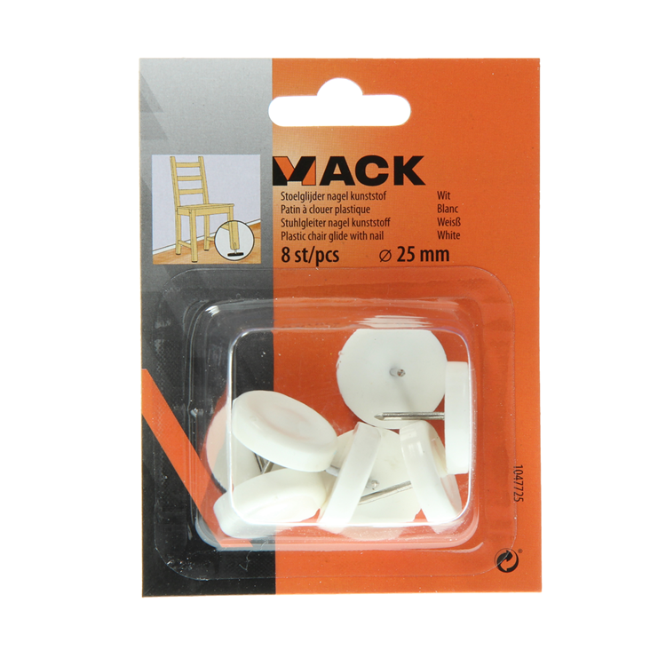 Mack 1047725 - stoelglijder nagel kunststof wit ø 25 mm 8 st pcs | 6 stuks