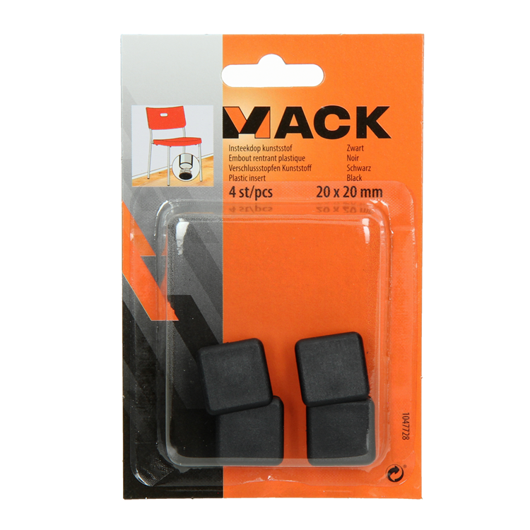 Mack 1047728 - insteekdop kunstsstof zwart 20 x 20 mm 4 st pcs | 6 stuks