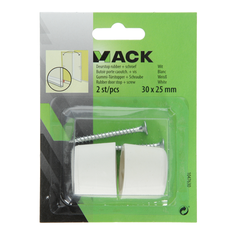 Mack 1047630 - deurstop rubber + schroef wit 30 x 25 mm 2 st pcs | 6 stuks