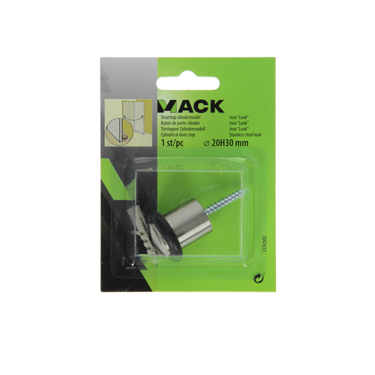 Mack 1047631 - deurstop cilindermodel inox look ø 20h30 mm 1 st pc | 6 stuks