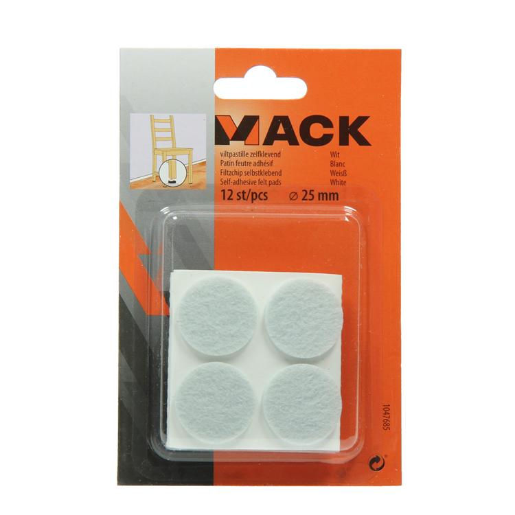 Mack 1047685 - viltpastille zelfklevend wit ø 25 mm 12 st pcs | 12 stuks