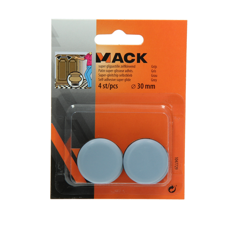 Mack 1047729 - super glijpastille zelfklevendgrijs ø 30 mm 4 st pcs | 12 stuks