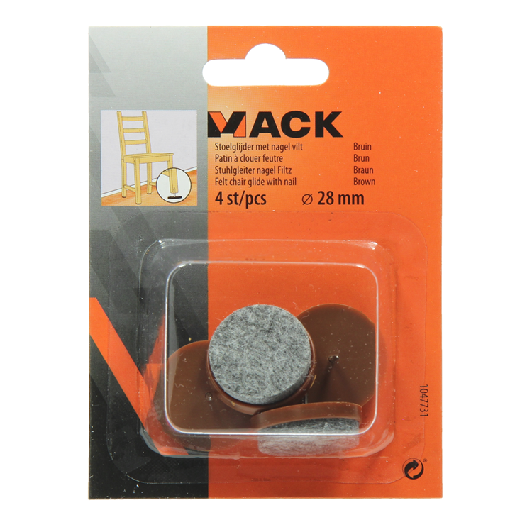 Mack 1047731 - stoelglijder met nagel vilt bruin ø 28 mm 4 st pcs | 6 stuks