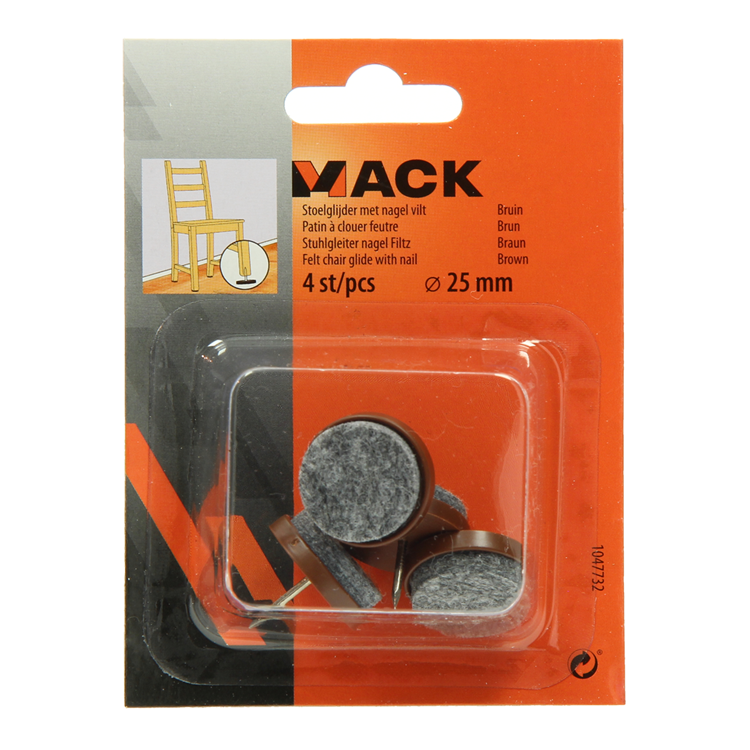 Mack 1047732 - stoelglijder met nagel vilt bruin ø 25 mm 4 st pcs | 6 stuks