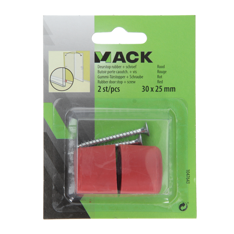 Mack 1047643 - deurstop rubber + schroef rood 30 x 25 mm 2 st pcs | 6 stuks