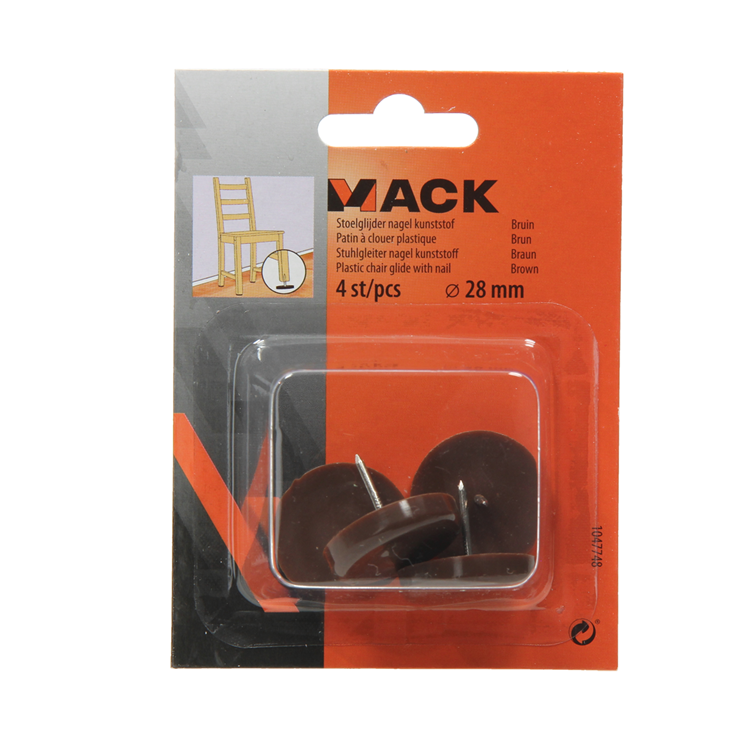 Mack 1047748 - stoelglijder nagel kunststof bruin ø 28 mm 4 st pcs | 6 stuks