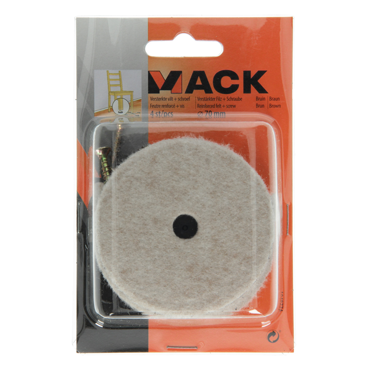 Mack 1048774 - versterkte vilt + schroef bruin ø 70 mm 4 st pcs | 6 stuks