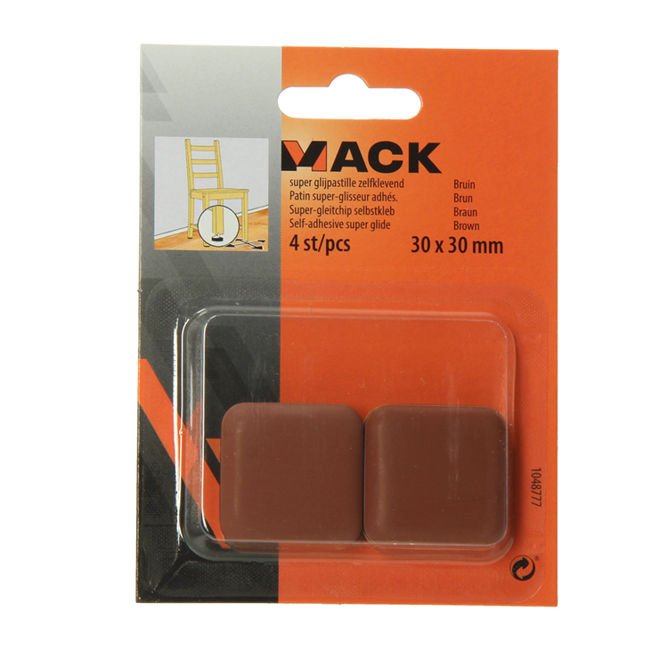 Mack 1048777 - super glijpastille zelfklevendbruin 30 x 30 mm 4 st pcs | 12 stuks