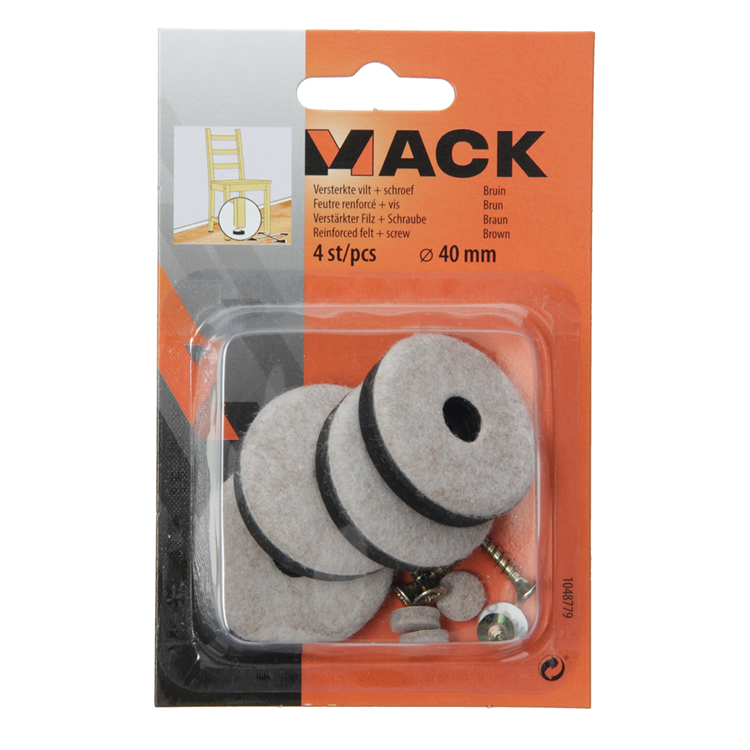 Mack 1048779 - versterkte vilt + schroef bruin ø 40 mm 4 st pcs | 6 stuks