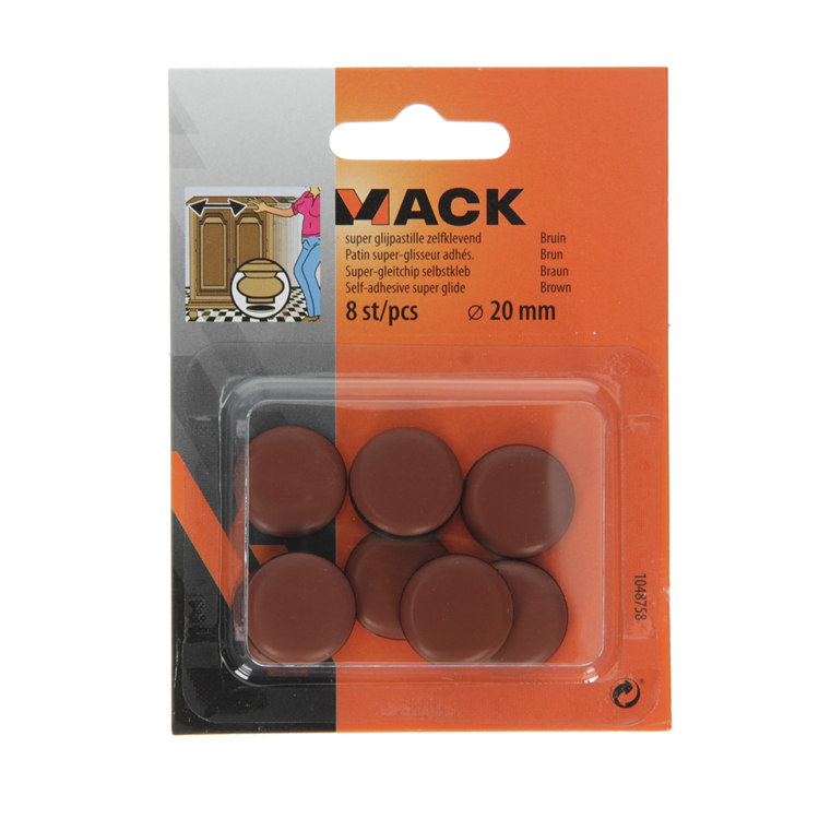 Mack 1048758 - super glijpastille zelfklevendbruin ø 20 mm 8 st pcs | 12 stuks