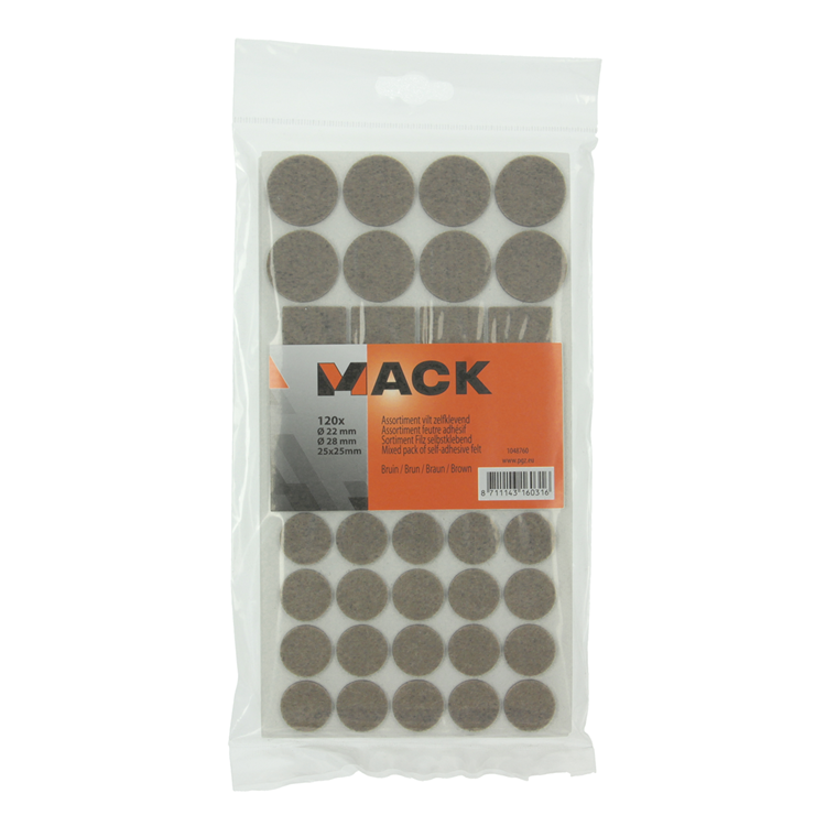 Mack 1048760 - assortiment zelfklevend vilt bruin | 12 stuks